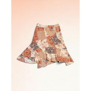 F.L. Malik Patchwork Midi Skirt Womens 8 Orange Floral Paisley Boho